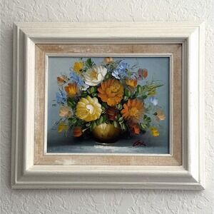 Vintage Floral Oil Painting Framed Wall Art Robert Cox Gallery Wall Farmhouse